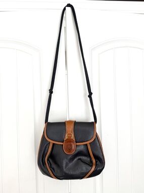 Oggi Domani Navy Blue Brown Trim Crossbody Shoulder Bag Vintage Classic